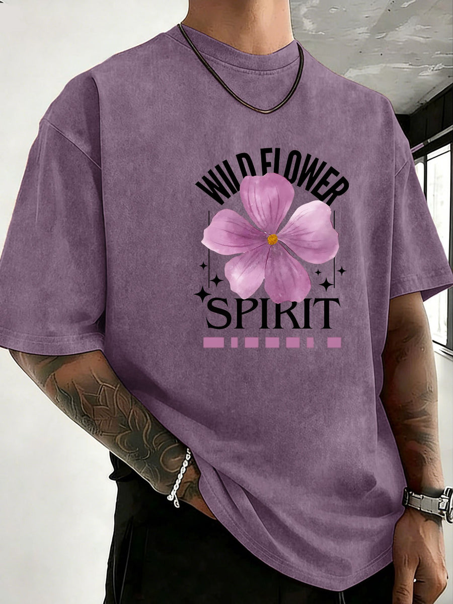 Mid-Summer Vacation Style Unisex T-Shirt, Pure Washed Distressed, Double-Sided Print, Breathable And Sweat-Absorbent, Loose Fit Outdoor Hiking Sports Trendy Casual Short Sleeve, Sweat-Resistant - Purple