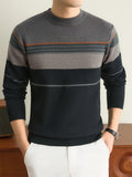 Autumn Winter Knit 3D Solid Round Neck Sweater, Basic Knit Pullover Top for Men, Fashionable Long Sleeve Sweater, Size Y - Medium Gray