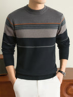 Autumn Winter Knit 3D Solid Round Neck Sweater, Basic Knit Pullover Top for Men, Fashionable Long Sleeve Sweater, Size Y - Medium Gray