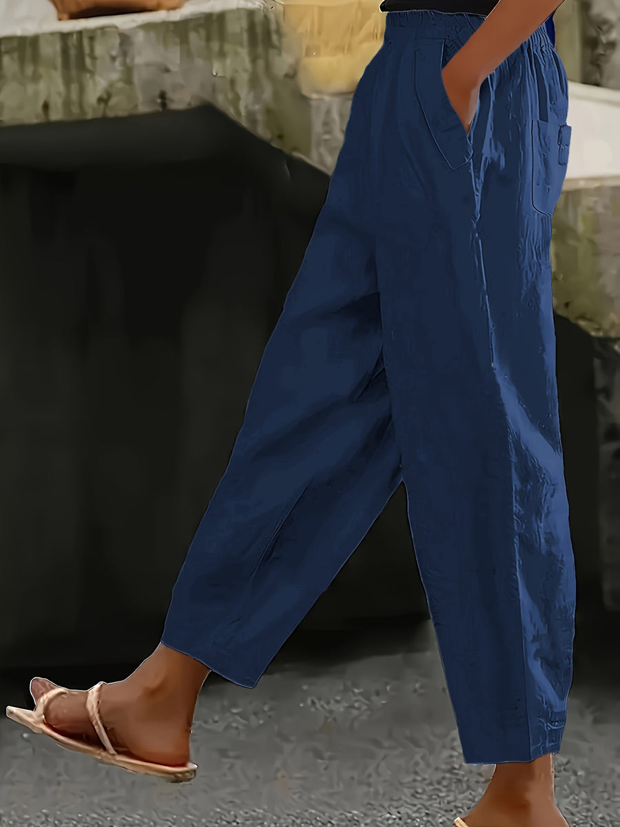 Women'S Spring And Summer Fashion Casual Solid-Color Trousers, Suitable for Beaches, Walking, And Parties - Navy Color