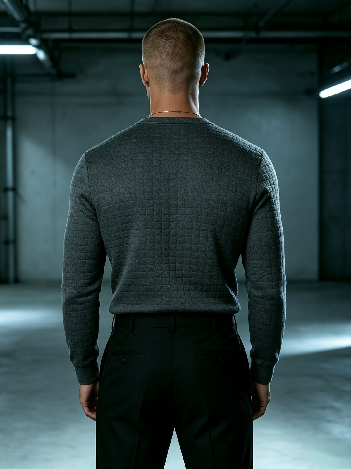 Autumn New Men'S White Checkered Henley Long Sleeve T-Shirt, Henley Collar Textured Top, Easy Rugged Slim Fit, Salon Gathering Casual Wear, Easy Fashion, Men'S Half-Open Long Sleeve - Dark Gray