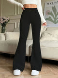 Solid-color High-waist Elegant Flared Pants for Women, Suitable for Daily Wear in All Seasons - Black