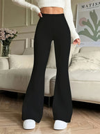 Solid-color High-waist Elegant Flared Pants for Women, Suitable for Daily Wear in All Seasons - Black
