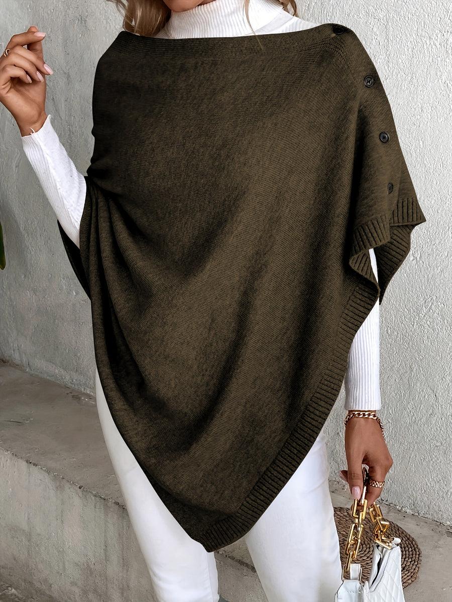 A Versatile Cape That Can Be Styled in Various Ways Throughout The Year, Featuring an Elegant Design, Solid Colors, Buttons, And Suitable for Air-Conditioned Environments - Dark Olive Green