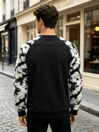 Men's Autumn/Winter Crew Neck Plush Sweatshirt, Raglan Sleeve Sweatshirt. Featuring a Stylish Color Block Patchwork Pattern and Solid Color Designs, This Wrinkle-resistant, Soft Knitted Material Is Highly Practical. Suitable for Students' Daily Wear - Black