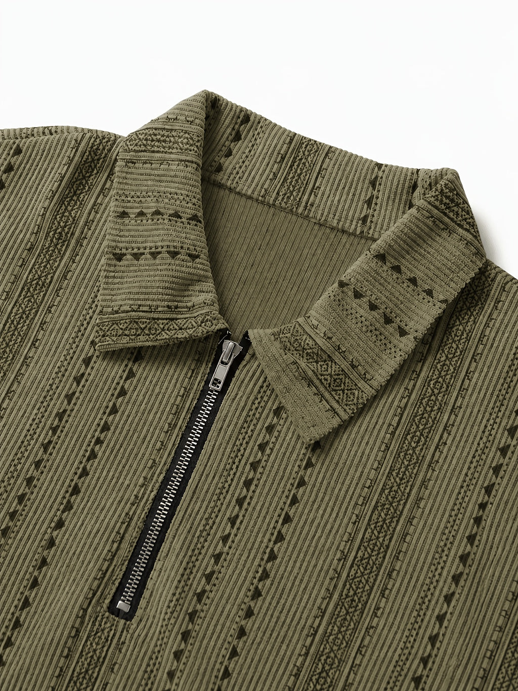 Men's Summer Knit Polo Shirt, Fashion Vertical Jacquard Stripe, Half-Zip Geometric Texture, Suitable for Trips, Business Occasions & Evening Dates - Men's Knit Polo Shirt (Dark Green)