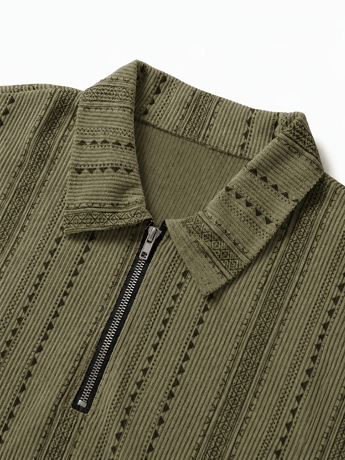 Men's Summer Knit Polo Shirt, Fashion Vertical Jacquard Stripe, Half-Zip Geometric Texture, Suitable for Trips, Business Occasions & Evening Dates - Men's Knit Polo Shirt (Dark Green)