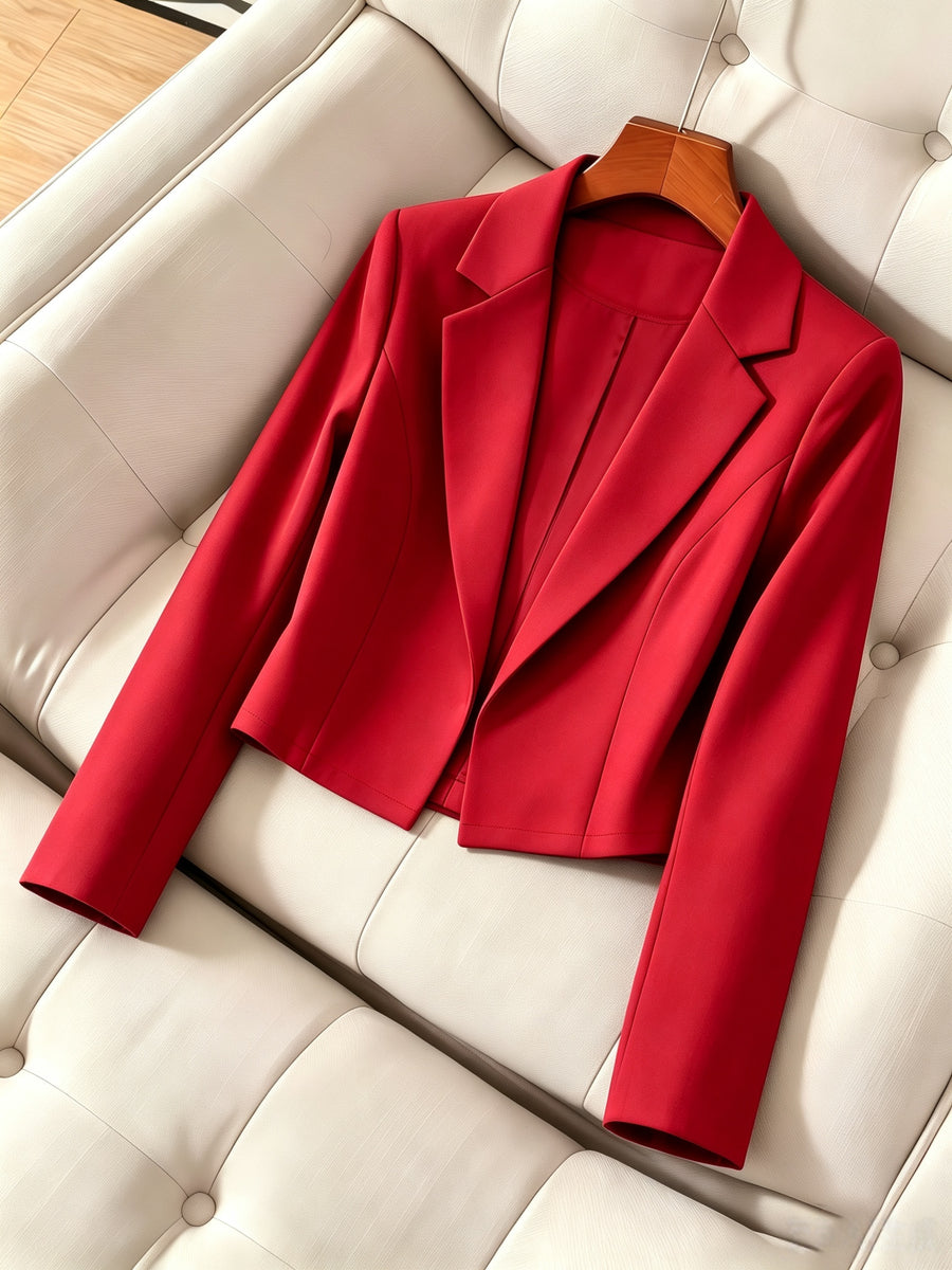 Elegant Women'S Short Fitted Blazer, Commute, Versatile (Unlined) - Red