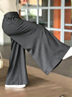 HMY Women's High-Waisted Wide-Leg Suit Pants, High-Quality Draping Fabric, Loose-Fit Straight-Leg Floor-Length Casual Trousers + Tab Lan - Dark Gray