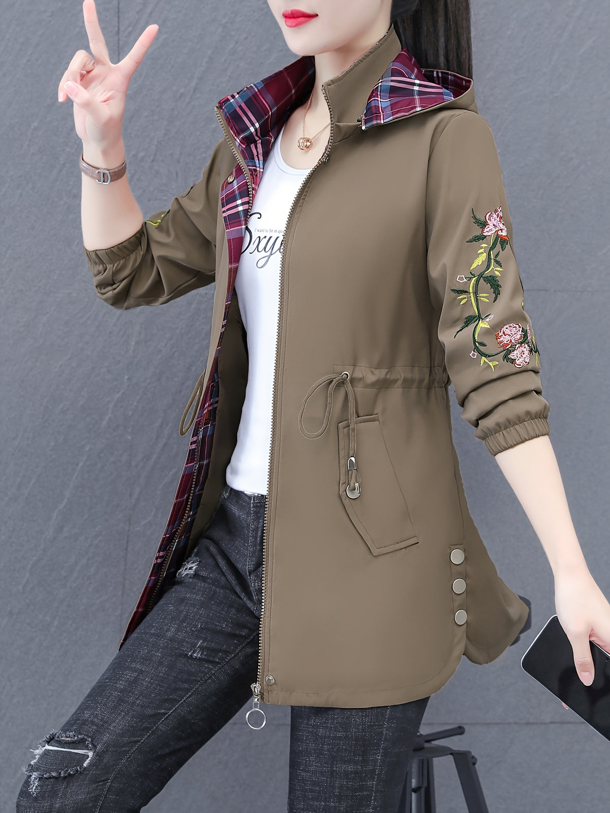 Mom's Trench Coat for Women, Mid-Length 2024 New Style, Spring/Autumn Outerwear for Middle-Aged Women, Stylish Top - Coffee Color