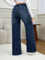 2025 New Arrival: Women'S Elastic High-Waist Drawstring Blue Jeans, Casual Fashion Slant Pocket Loose Wide Leg Denim Trousers - Blue