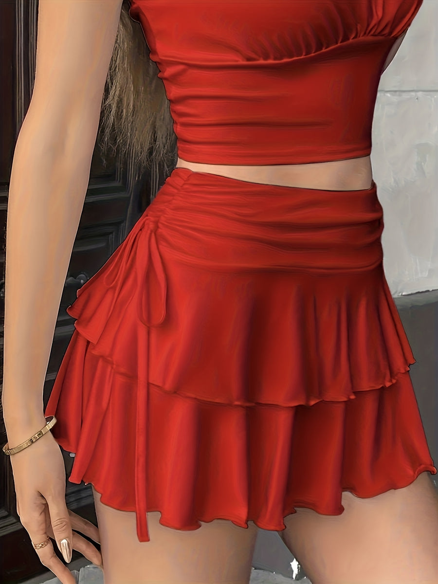 Cross-border European and American Women's Fashion, Elegant Commuter High-Quality Textured Casual Versatile Skirt, Women's Summer High-End Feel Skirt - Red