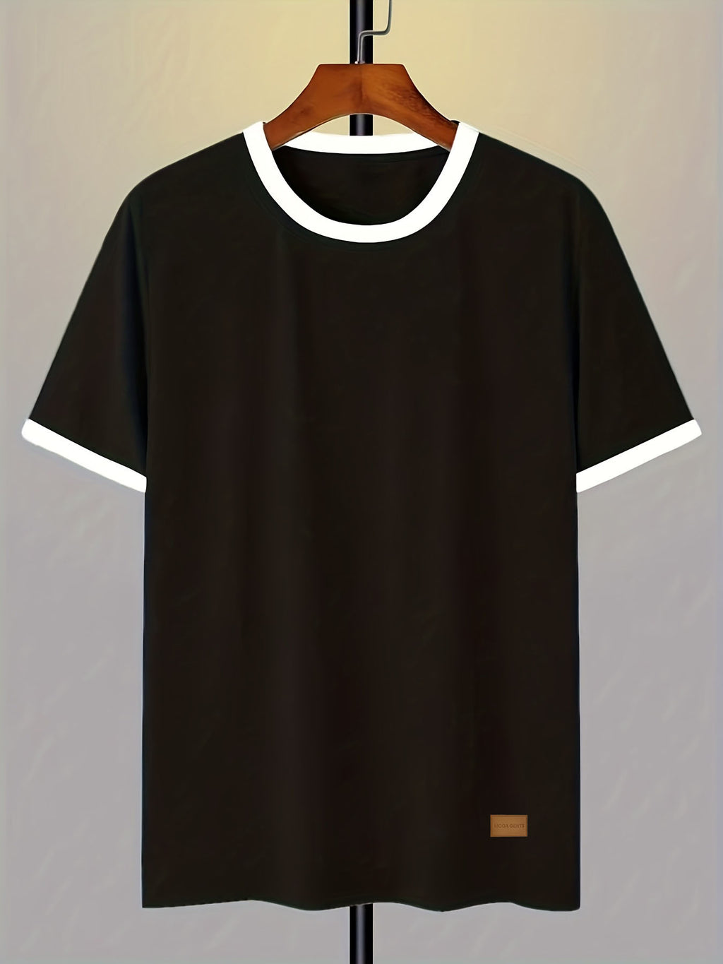 100%, Men'S Knitted Color-Block Round Neck Short-Sleeve T-Shirt, Summer Global All-Season Base Layer Factory Made Men'S Comfortable High-Fit Rate Casual Sports Contrast Patchwork Top - Black And White