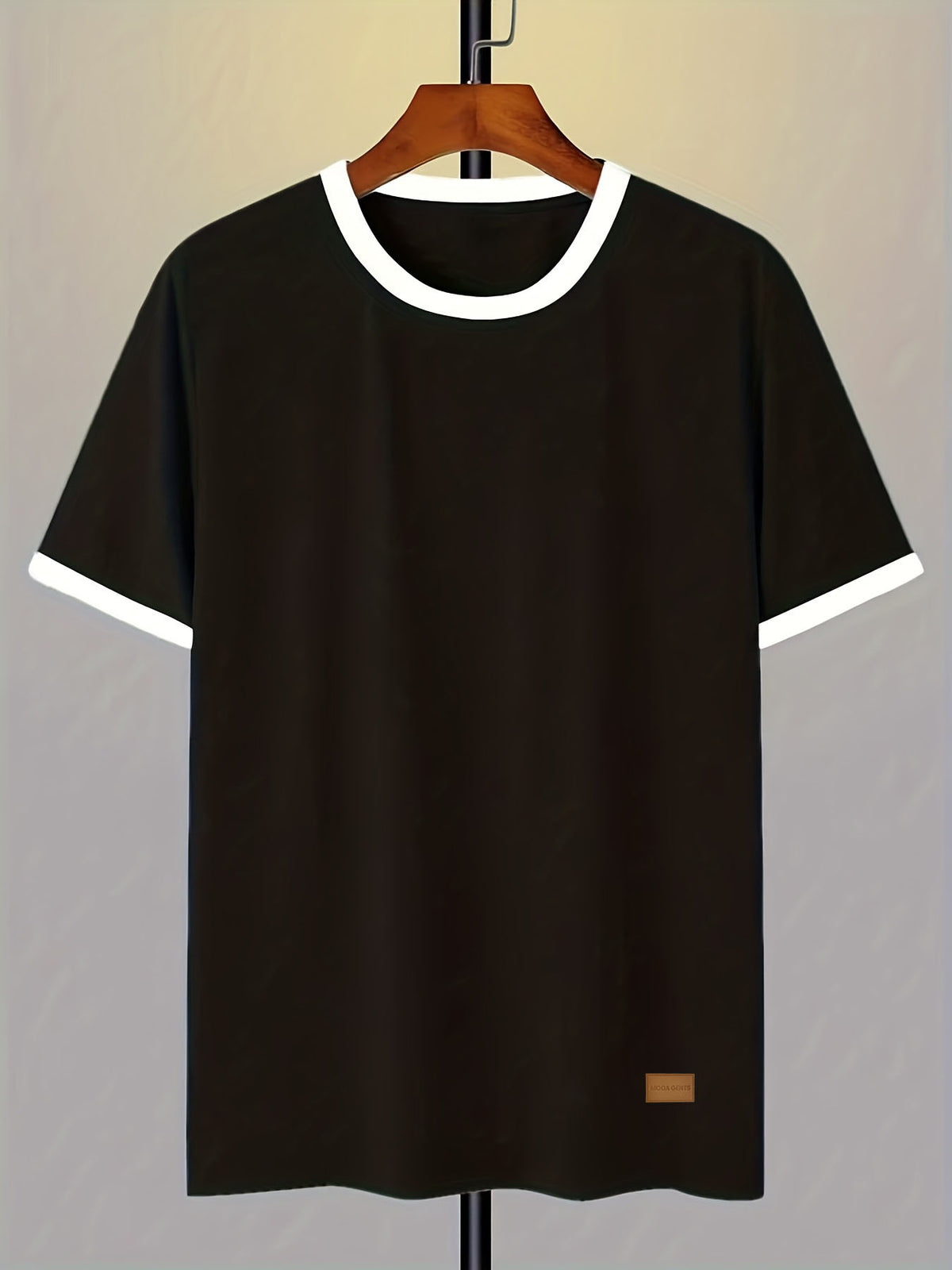 100%, Men'S Knitted Color-Block Round Neck Short-Sleeve T-Shirt, Summer Global All-Season Base Layer Factory Made Men'S Comfortable High-Fit Rate Casual Sports Contrast Patchwork Top - Black And White