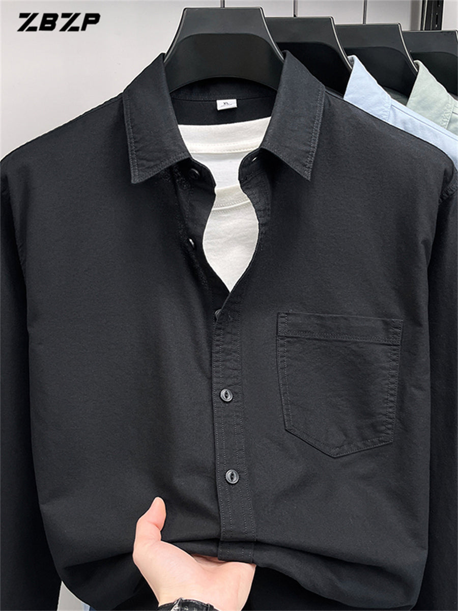 ZBZP New Spring/Autumn Men's Business Casual Long-Sleeve Shirt, Trendy and Versatile Dress Shirt YM - Black