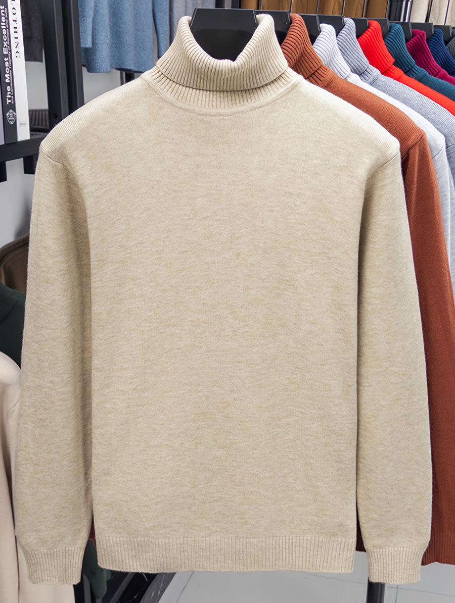 Men'S Autumn Winter Turtleneck Sweater, 10 Colors Available Solid Basic Style Elastic Warm Ribbed Cuff Casual Slim Fit Base Layer Pullover, Knit - Khaki