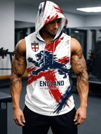 England Themed Hooded Sleeveless Top Breathable Sports Fitness Pullover Trendy Printed Casual Daily Wear Comfortable Loose Fit Apparel for Men's Active Lifestyle - Mixed colors