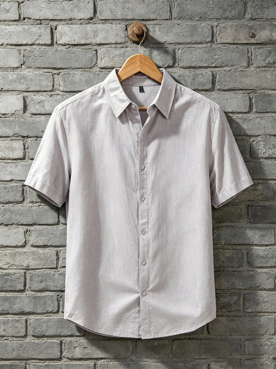A Versatile Men'S Short-Sleeved Shirt for Summer, Featuring a Easy Solid Color Collar Design And Breathable Fabric for Long-Lasting Freshness. Available in Multiple Colors, It Is Easy to Handle for Casual Commuting. (solely Includes 1 Top) - Grey