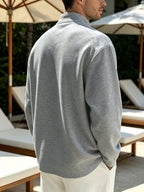 Spring/Autumn Henry Neck Long Sleeve T-Shirt, Loose Fit with Half-Open Placket Design, Versatile Commuter Base Layer, an Excellent Choice for Daily Work and Casual Vacations - Light Grey