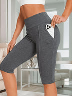 An Elegant High-waist Butt-lifting Cropped Pants, High-stretch Banded Pocket Tight-fitting Fitness Pants, Stretchy and Loungewear Pants for Women - Dark Gray