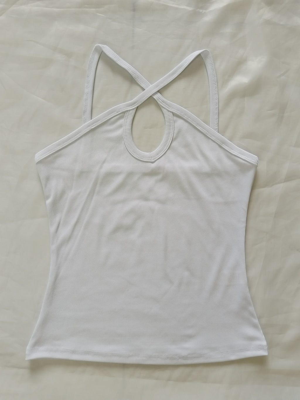 Women's Summer Solid Color Ribbed Fashion Sexy Heart Cut-Out Camisole - White