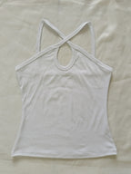 Women's Summer Solid Color Ribbed Fashion Sexy Heart Cut-Out Camisole - White