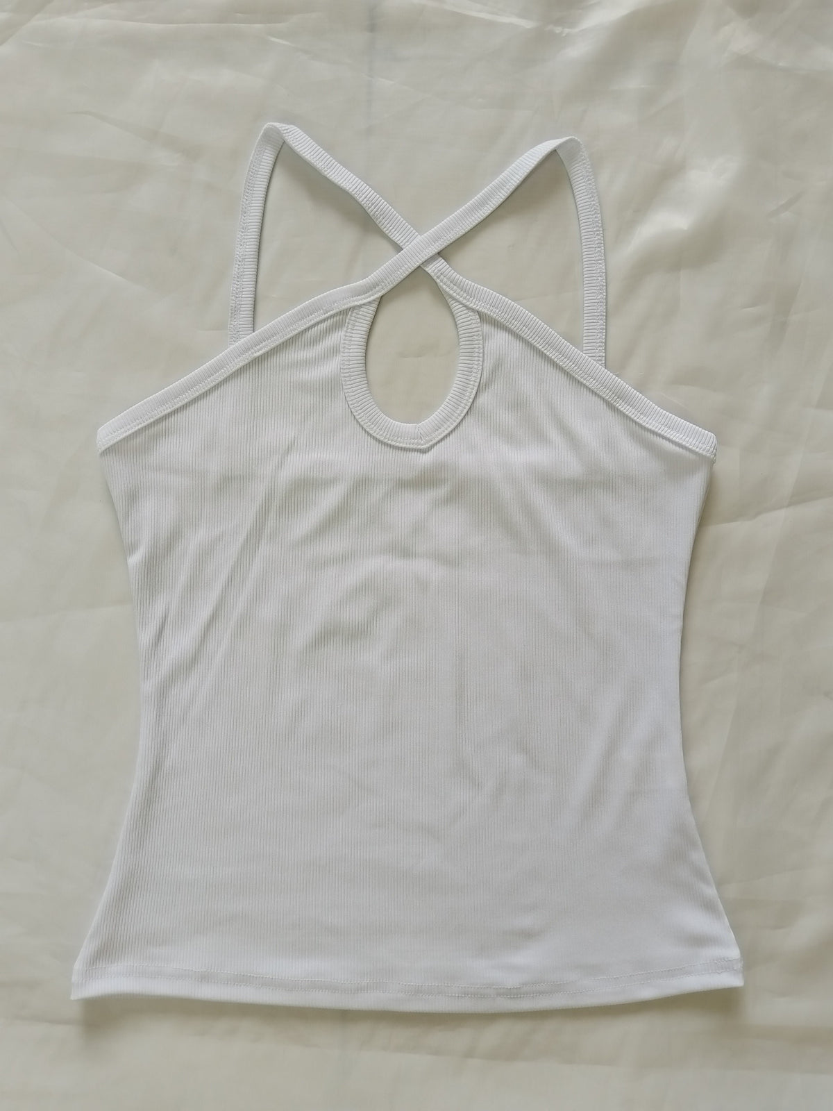 Women's Summer Solid Color Ribbed Fashion Sexy Heart Cut-Out Camisole - White