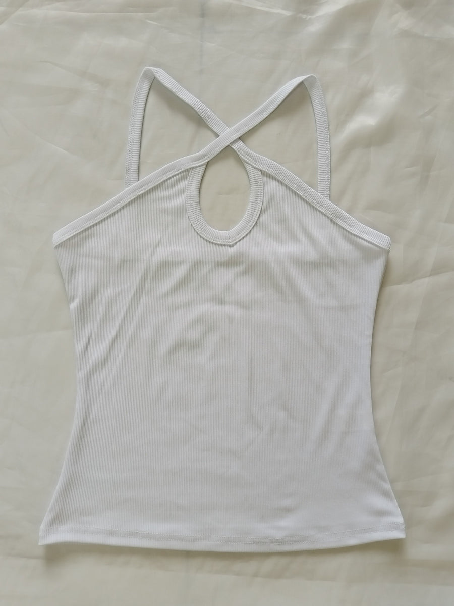 Women's Summer Solid Color Ribbed Fashion Sexy Heart Cut-Out Camisole - White