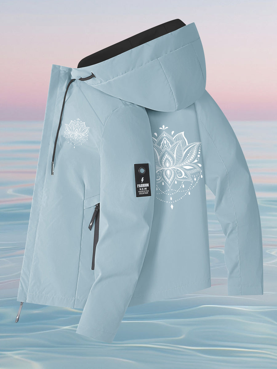 Women'S Windproof Jacket, Lightweight Windproof Warm Women'S Shell Jacket, Long Sleeve Zipper Pocket Hooded Shell Jacket, All-Season Outdoor Casual Women'S Zipper Sweatshirt Top Coat, Suitable As a Gift for Women - Powder blue