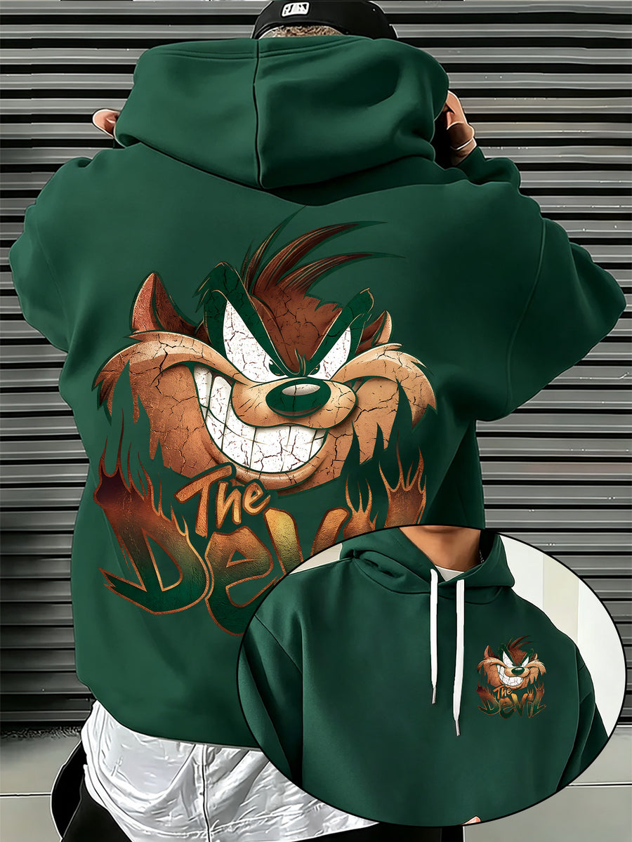 Warner Bros. Big Mouth Style Print, Hooded Sweatshirt with Graphic Design, Multi-functional Street Style Men's Hoodie, Comfortable and Casual, Suitable for Autumn and Winter Wear - Green