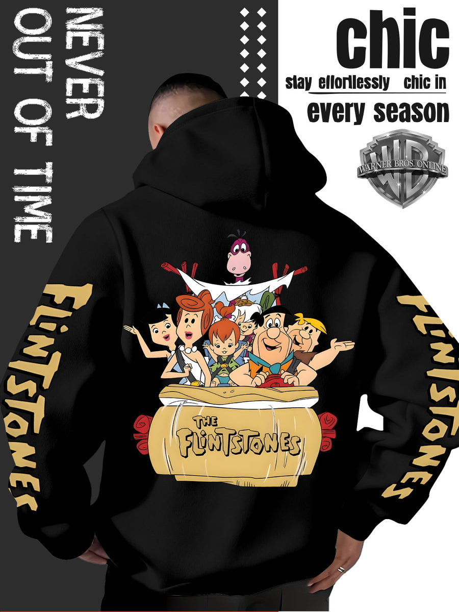 Men'S Hooded Sweatshirt, Cool American Retro Street Style, Classic Original Family Full Assembly Design, with Vintage Bold Font Decoration, Sleeve Theme Patterns, Machine Washable And Non-Deformable, Fall/Winter Skin-Friendly Warm Long Sleeve Top - Black