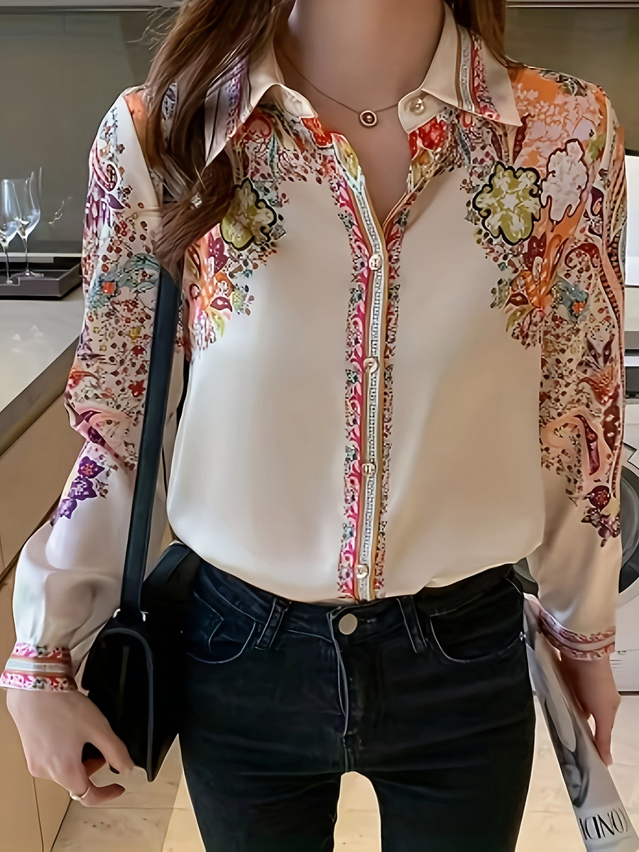 Long Sleeve Shirt Casual Top Spring Fashion Women's Floral Print Elegant Blouse - Mixed colors