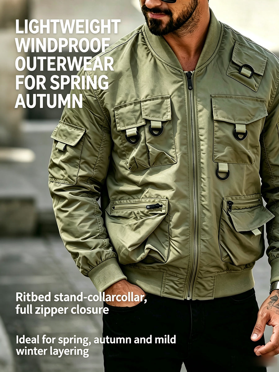 2026 Pilot Jacket Vintage Workwear Multi-Machine Motorcycle Jacket with Pockets Functional Outdoor Top - fern green