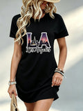 [Printed Design - Not Textured] Casual Women Dress Los Angeles Skyline Graphic Summer Beach Vacation Gift for Her 100% - Black