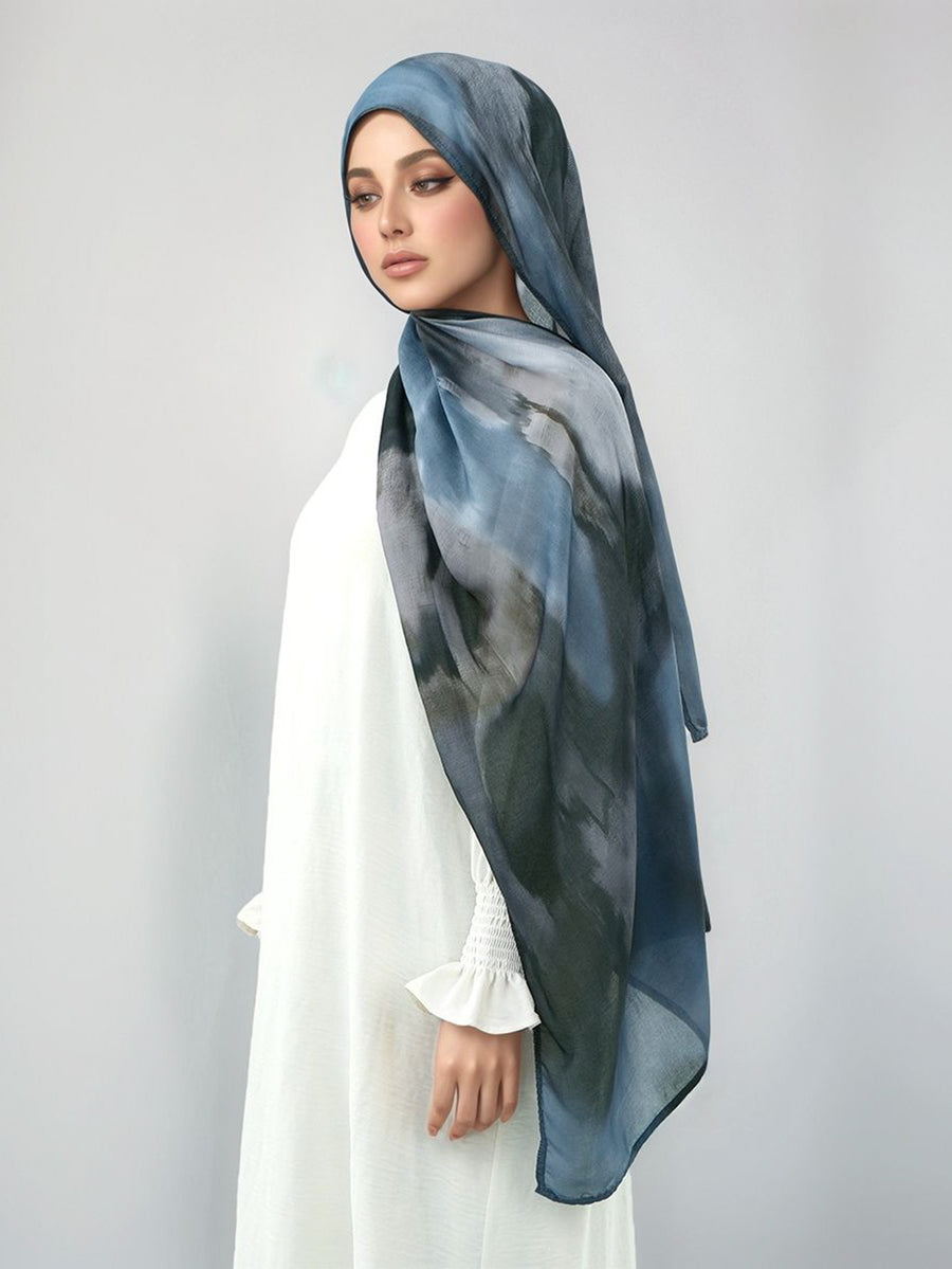 Lightweight, Breathable, And Skin-Friendly with a Soft Gradient Design; Suitable As a Headscarf Or Shawl. A Stylish Yet Modest Choice for Women for Various Occasions - from Prayer And Daily Outings to Social Gatherings - Sea Blue