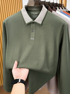 Men's Clothing Christmas Gift Father's Day Golf Fishing Tennis Casual Long Sleeve Polo Shirt Long Sleeve T Shirt New Spring Autumn Middle Aged Men Cotton Lapel Polo Shirt Pique Plain Weave Business Casual Top for Men - Olive Green