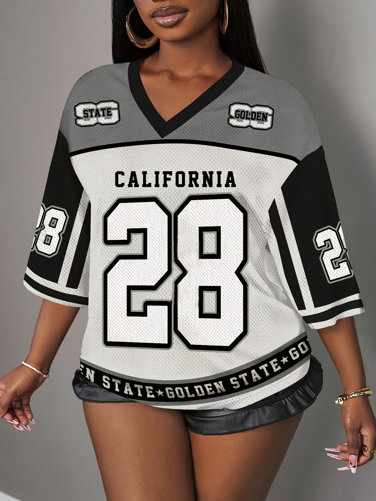 European and American Casual Women's Fashion Mesh V-Neck Printed Sports Top - Mixed colors