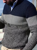 Holiday Pre-Heat 1-Piece Men's Lapel Color-Block Sweater Pullover Half-Zip Warm Casual Party Knitwear for Autumn/Winter Regular Streetwear - Grey