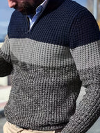 Holiday Pre-Heat 1-Piece Men's Lapel Color-Block Sweater Pullover Half-Zip Warm Casual Party Knitwear for Autumn/Winter Regular Streetwear - Grey