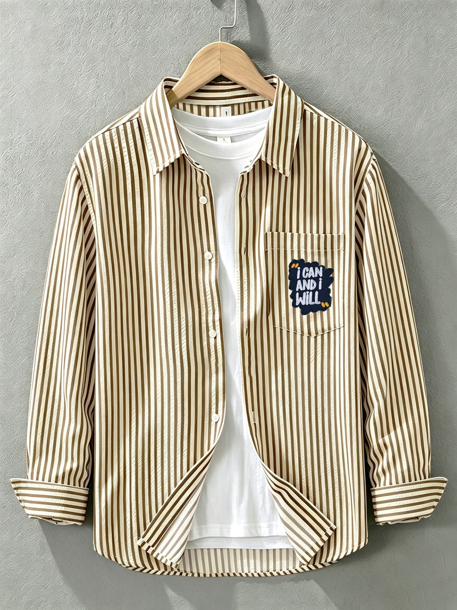 Spring/Autumn New Preppy Cool Fashion Niche Letter Print Long Sleeve Thin Relaxed Casual Shirt - Brown
