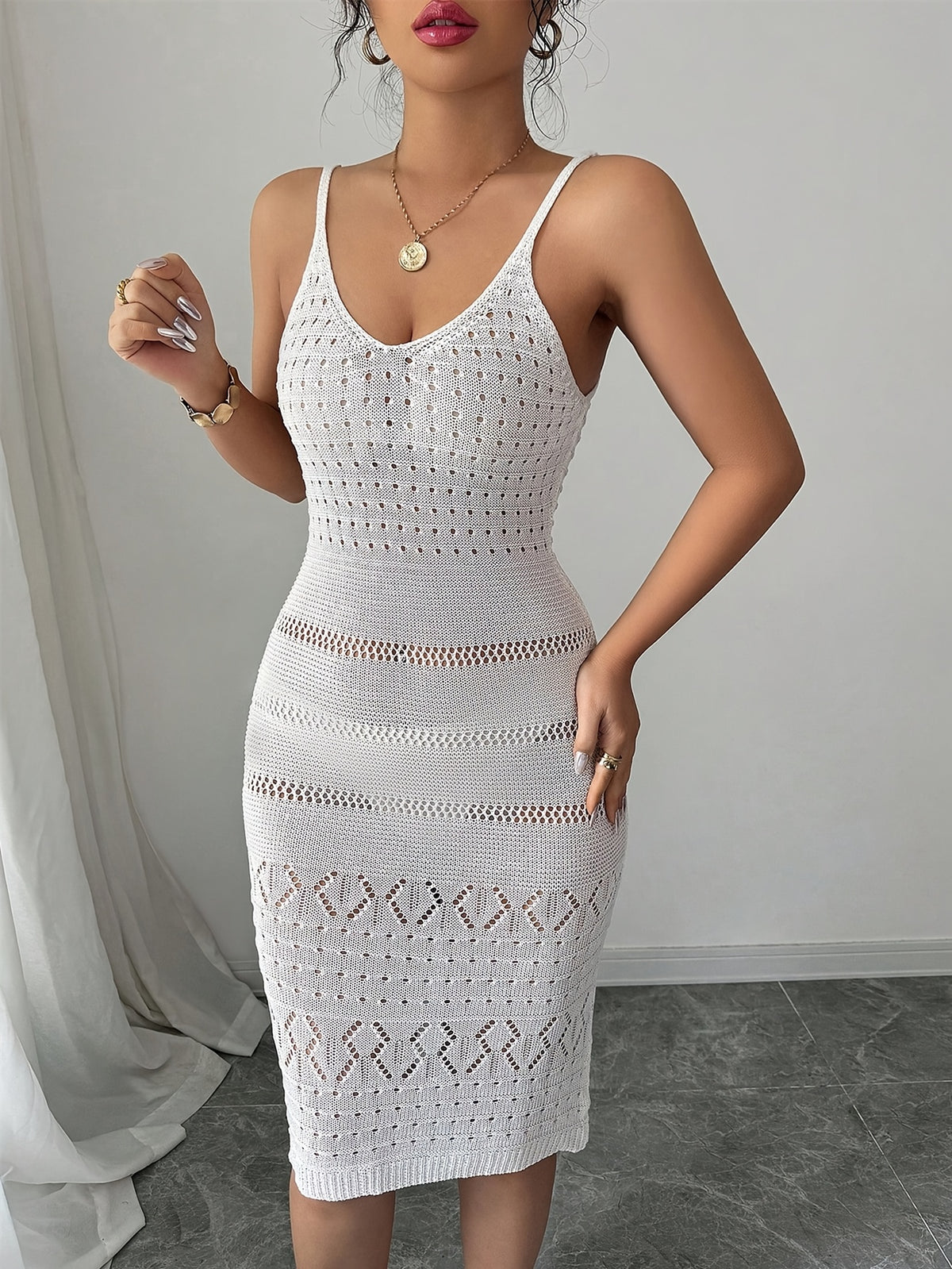 Women'S Solid Color Casual Chic Spaghetti Straps Dress - White