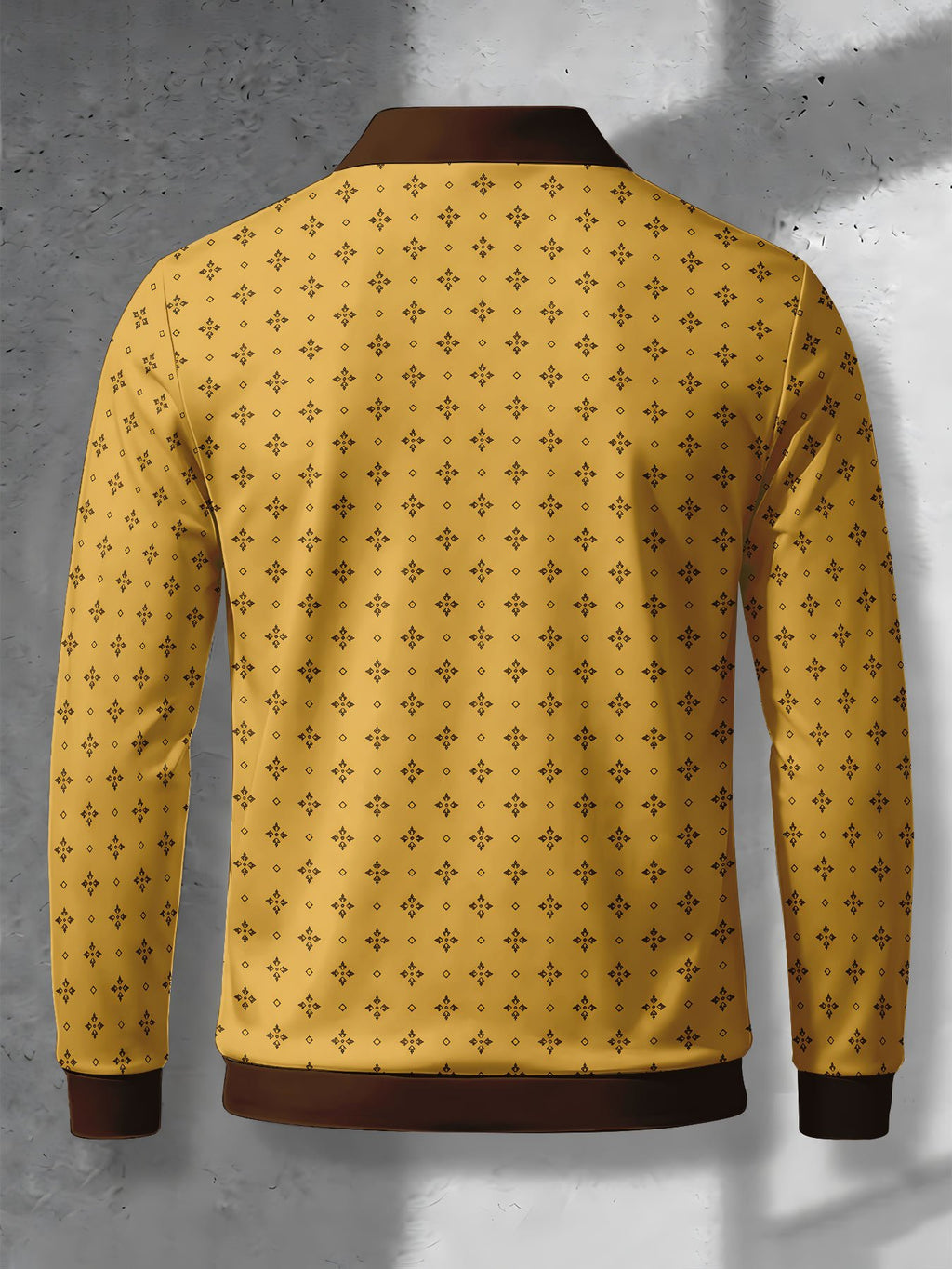 Men's Novelty Fashion Long-Sleeve Top with Fine Starburst Vintage Print, Three-Button Polo Shirt with Access Control Design, Punk Street Style Lapel Top for Daily Commuting and Outings, Surprise Birthday and Holiday Gift for Men - Mixed Color F