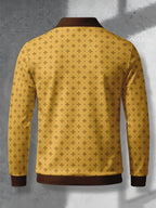 Men's Novelty Fashion Long-Sleeve Top with Fine Starburst Vintage Print, Three-Button Polo Shirt with Access Control Design, Punk Street Style Lapel Top for Daily Commuting and Outings, Surprise Birthday and Holiday Gift for Men - Mixed Color F