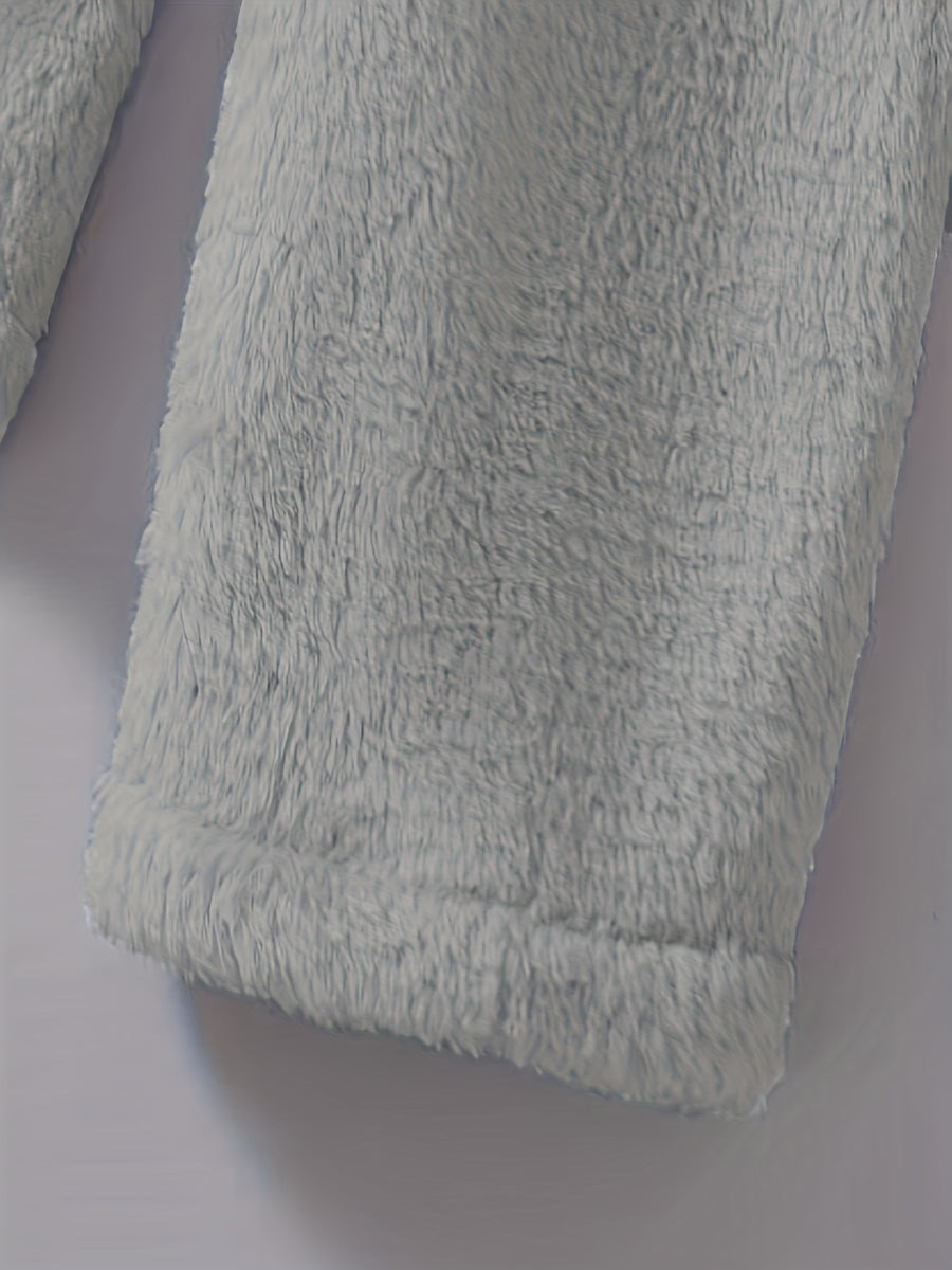 Fuzzy Cat Ear Hoodie, Loose Oversized Front Pocket Hooded Sweater, Loungewear & Casual Tops For Winter, Women's Clothing - Light Grey