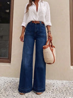 Women'S Casual Wide-Leg Jeans, Elegant And Fashionable Long Style, with Pockets, High-Waisted High-Elastic Washed Fabric/Formal Wear/Business Casual/Y2K/Loose/Straight-Leg/Wide-Leg/Denim Outfits/Office Outfits/Casual Outing Women'S Denim Pants - Deep Blue