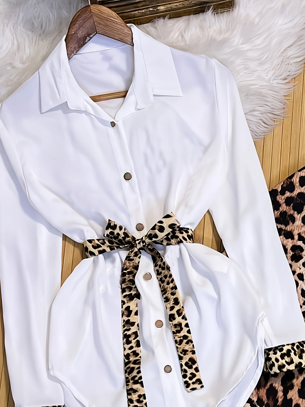 Ladies' Elegant Set, Featuring a Blouse Top and Leopard Print Skirt, Exuding Elegance and Sophistication - Mixed colors