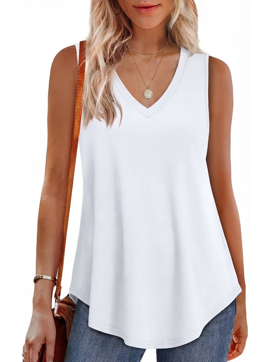 Women'S Comfortable Casual Top Elegant Loose Basic Shirt Fashion V-Neck Sleeveless Vest - White