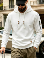 2pcs Men'S Checkered Hooded Sweatshirts, Long Sleeve Pullover Tops, Regular Fit Knit Fabric, with Zippered Pockets, Soft Stretch Knit Sweater, Lightweight Casual, Suitable for Spring Fall Travel Streetwear - + Navy Blue