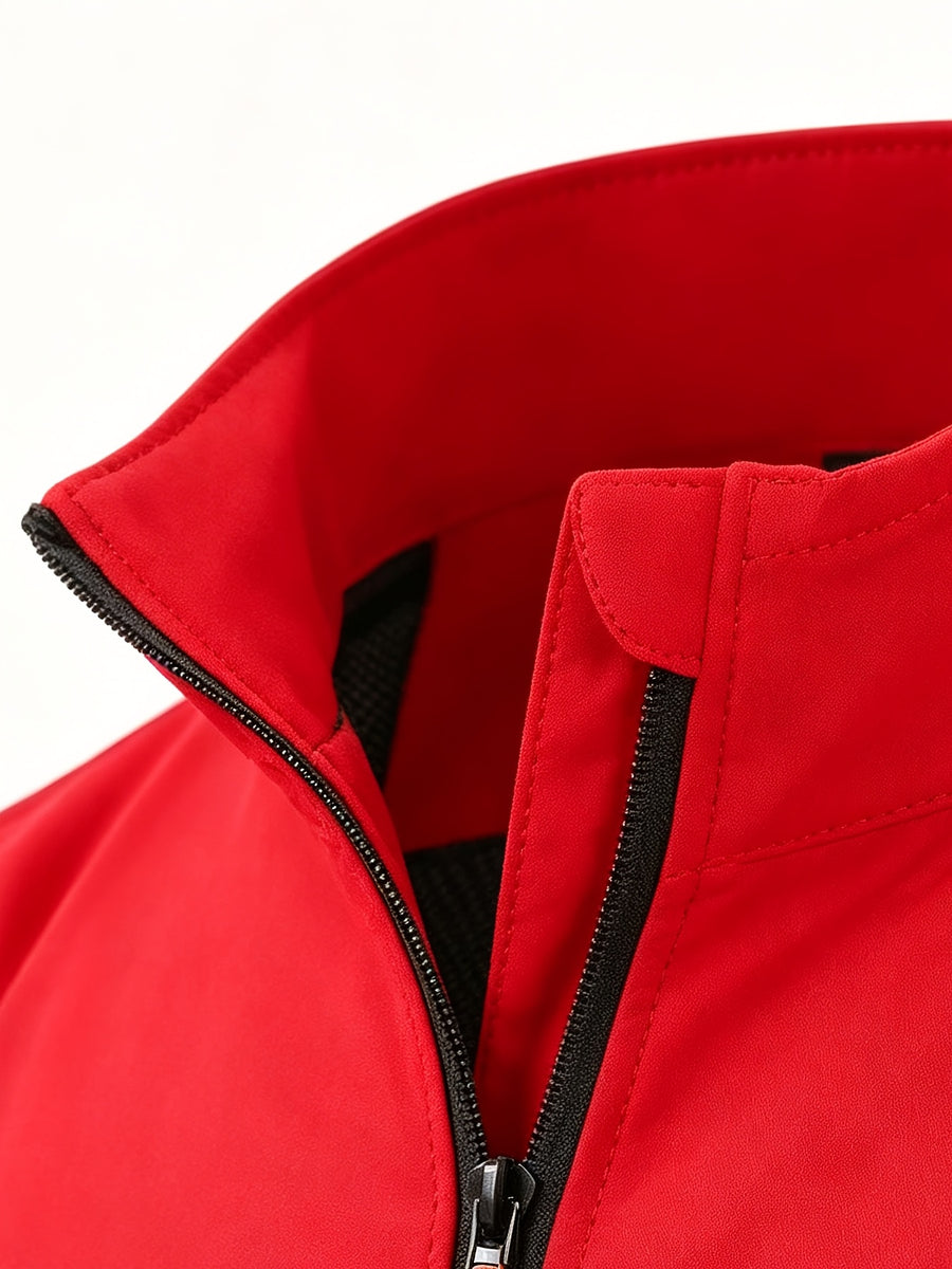 GK Minimalist Uppercase Letter Pattern Full-Zip Stand Collar Windproof Jacket, Unisex Spring/Autumn Lightweight Luxury Business Casual Outerwear - Red