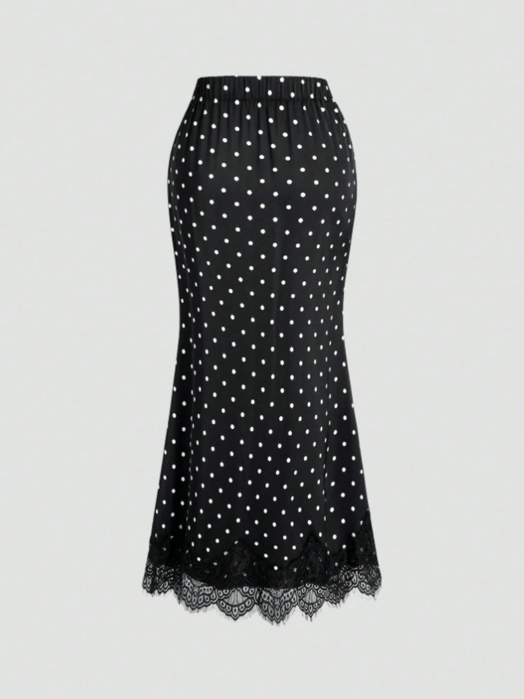 New Women'S Fashion Commuter Polka Dot High-Waist Slim-Fit Hem Lace Trim Half-Skirt, Suitable for Dating, Shopping, Vacation, Matching - Black And White